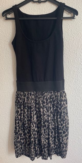 Vestido combinado leopardo negro multicolor