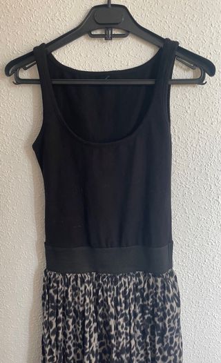 Vestido combinado leopardo negro multicolor