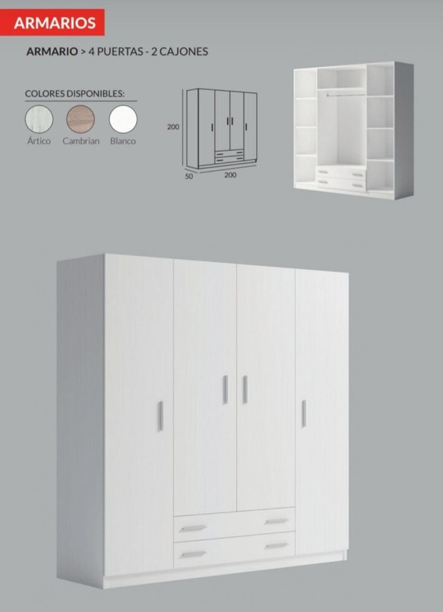 Armario 2 ,3 y 4 puertas madera todos colores