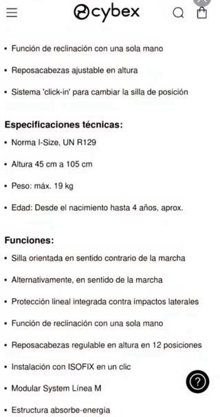 Silla Coche Cybex Sirona M2 i-Size- € NEGOCIABLE