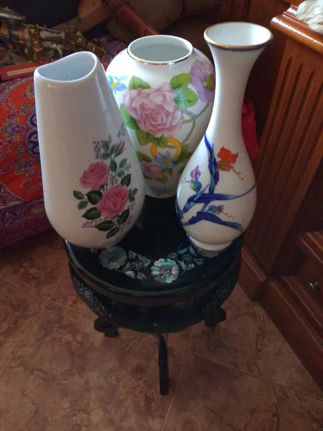 Lote 3 Vasi in Ceramica Porcellana Fiori