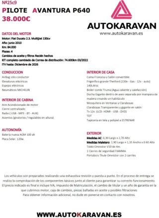 Autocaravana perfilada Fiat Ducato Pilote P-69