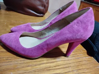 Zapatos tacón terciopelo rosa/morado