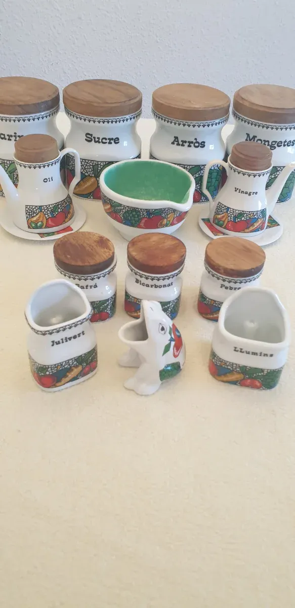 Juego Botes Cocina Madera Cerámica Frutas