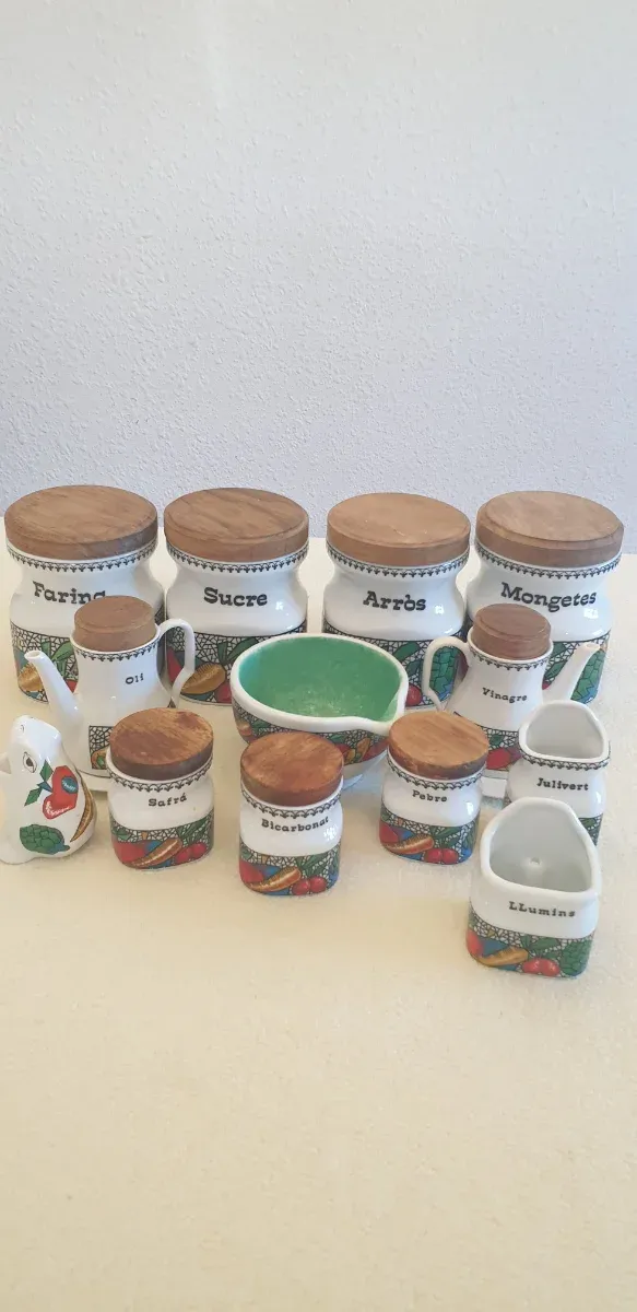 Juego Botes Cocina Madera Cerámica Frutas