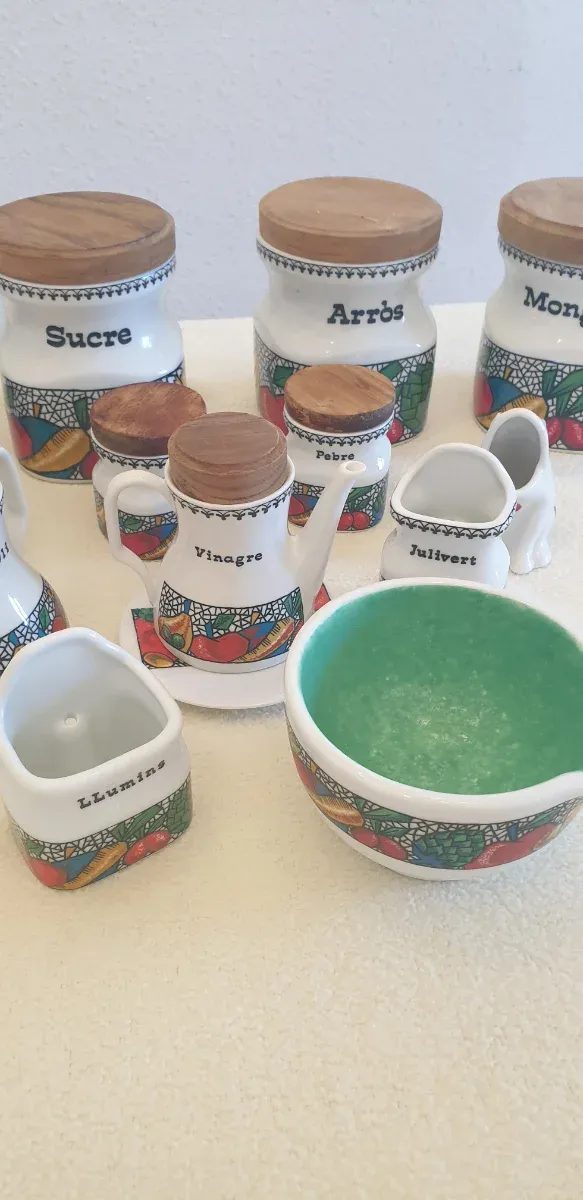 Juego Botes Cocina Madera Cerámica Frutas