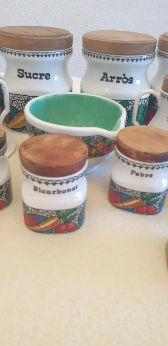 Juego Botes Cocina Madera Cerámica Frutas