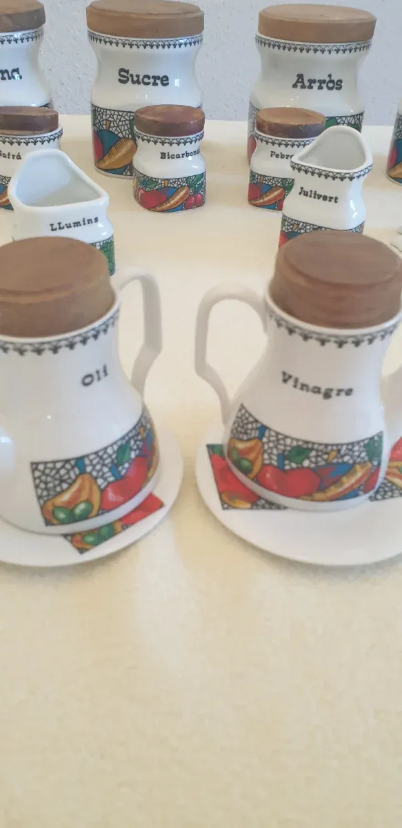 Juego Botes Cocina Madera Cerámica Frutas