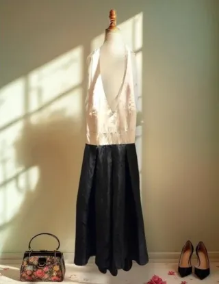 Vestido Zara Seda Blanco y Negro