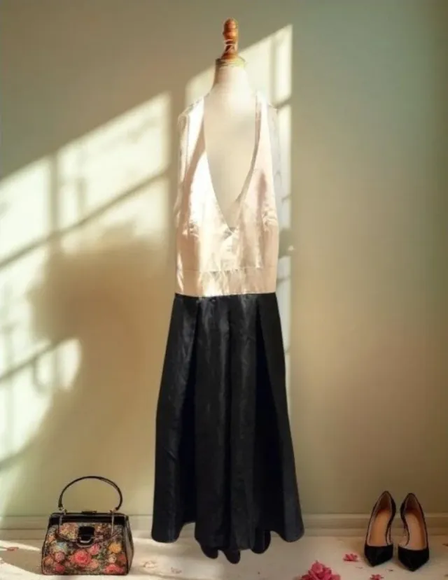 Vestido Zara Seda Blanco y Negro