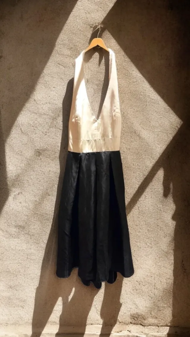 Vestido Zara Seda Blanco y Negro