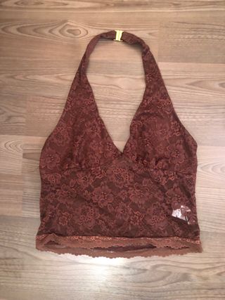Top encaje marrón