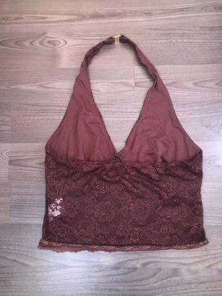 Top encaje marrón