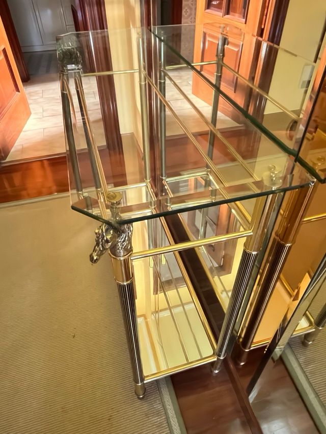 Tavolo da ingresso in cristallo e metallo dorato