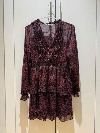 Vestido corto Zara S estampado animal volantes