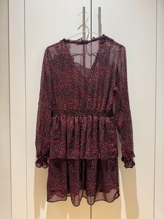 Vestido corto Zara S estampado animal volantes