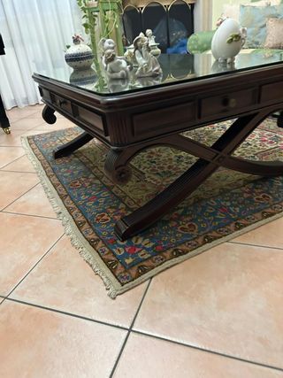 Tavolino salotto legno con piano in pelle