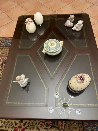 Tavolino salotto legno con piano in pelle