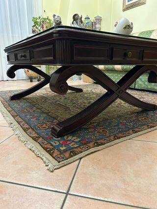 Tavolino salotto legno con piano in pelle