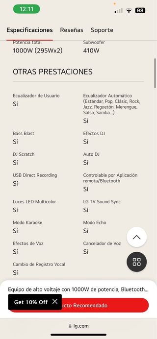 Altavoz LG 1000W Negro/Rojo