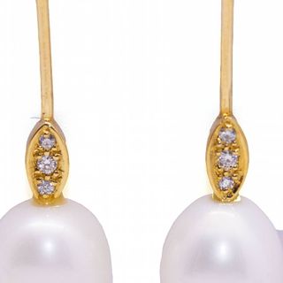 Pendientes Perla Ovalada y Diamantes Oro