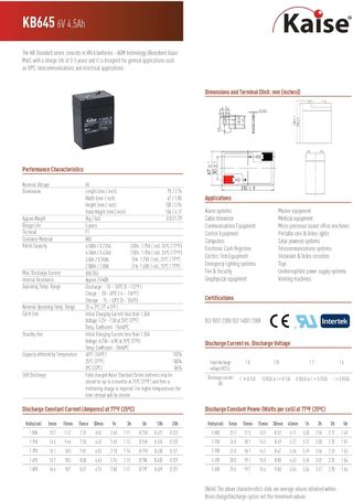Batería Kaise 6V 4.5Ah Plomo AGM VRLA