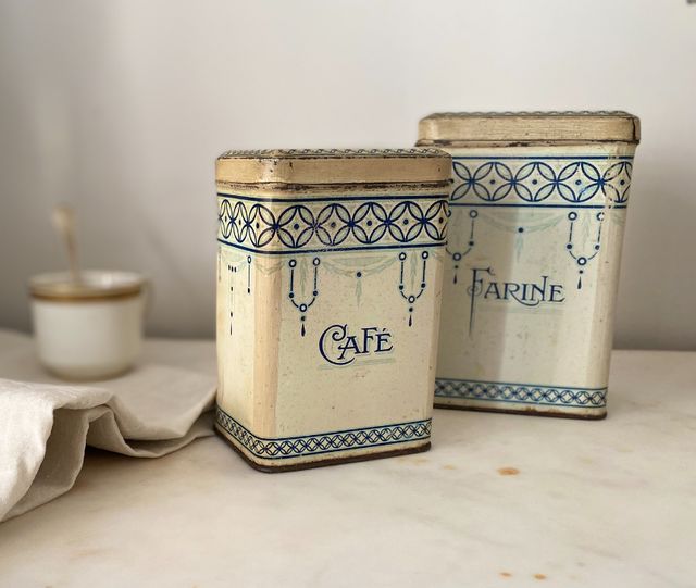 Set 2 Scatole Caffè e Farina Latta Vintage