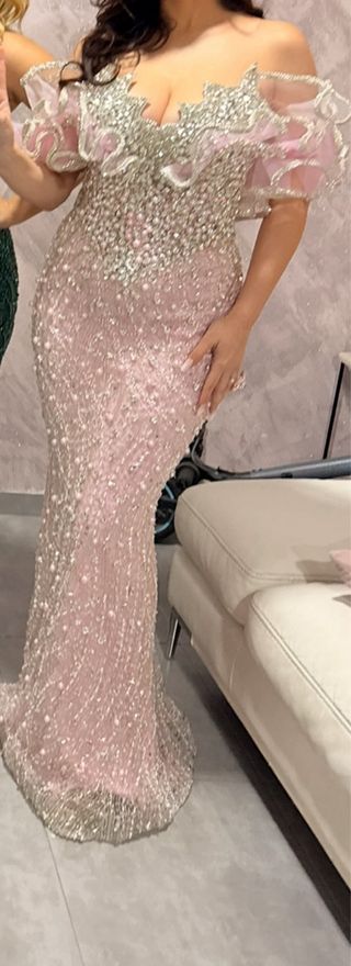 Vestido de fiesta rosa y plateado talla 36/38