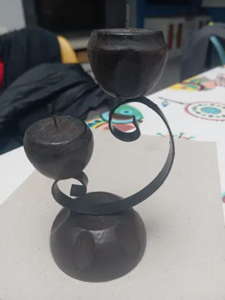 Candelabro antiguo metal y madera