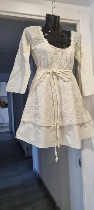 Vestido Bohemio Ibicenco Blanco Talla Única