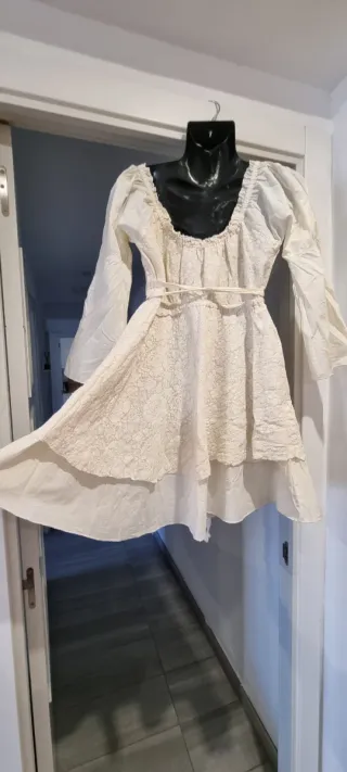 Vestido Bohemio Ibicenco Blanco Talla Única