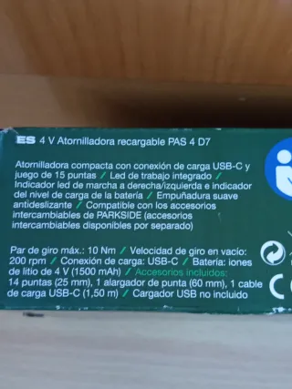 Atornillador Parkside 4V Recargable