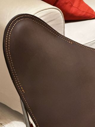 Sillón BKF Piel Marrón oscuro Cromado Satinado.