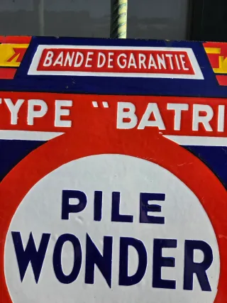 Placa esmaltada antigua Pilas Wonder a 2 caras