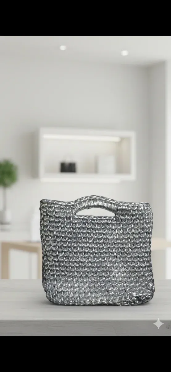 Bolso Crochet Artesanal Plata único.