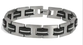 Pulsera de hom.de eslabon negro y plateado acero i
