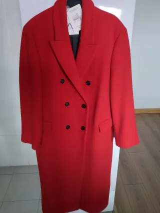 Abrigo Zara Lana Manteco Oversize Rojo M