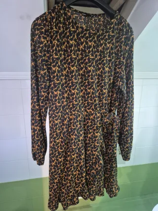 Vestido Estampado Lefties Negro Naranja