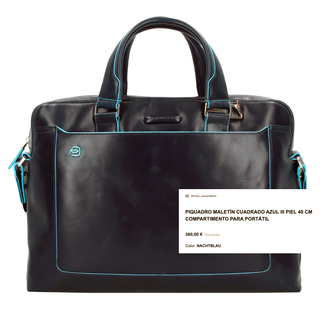 Maletín Piquadro Piel Negro y Azul 40cm