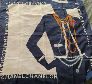Pañuelo Seda Chanel Azul y Blanco