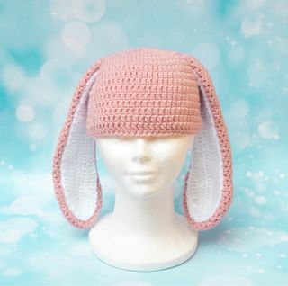 Berretto coniglietto rosa e bianco per bambini