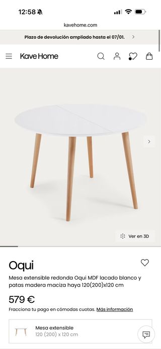 Mesa extensible redonda Kave Home Oqui