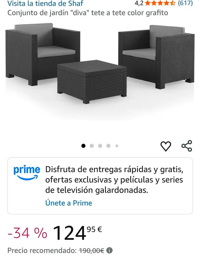 Conjunto de jardín "diva" tete a tete color grafito