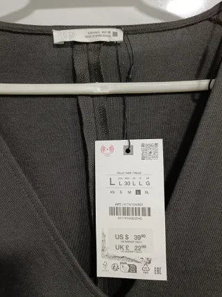 Vestido largo Zara Talla L/40 Gris