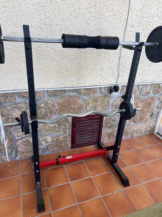 Rack Sentadillas + Barra Z y Mancuernas