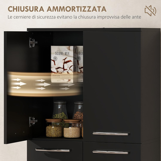 Credenza Cucina, Mobile Dispensa con 2 Armadietti,