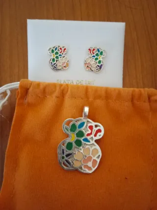 Conjunto Plata Pendientes y Colgante Multicolor