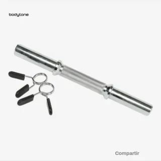 Barra, mancuernas y discos de la marca Bodytone.