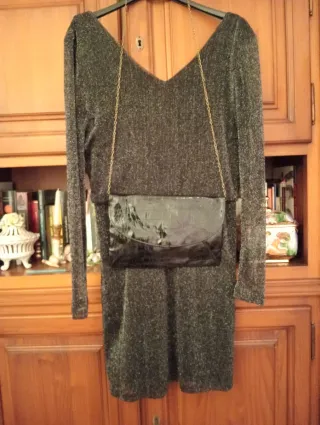 Vestido fiesta Vila T-42 y bolso vintage