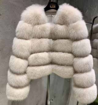 Abrigo de piel natural beige/blanco